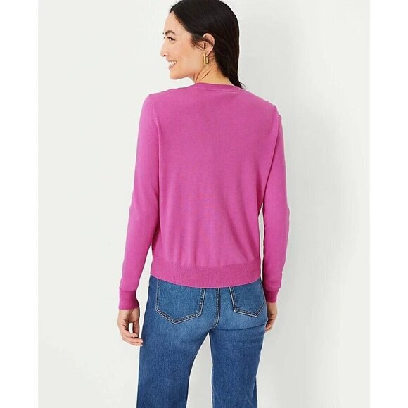 NEW Ann Taylor Mixed Media Eyelet Ann Cardigan Button Down Purple Pink XXL - Picture 2 of 12